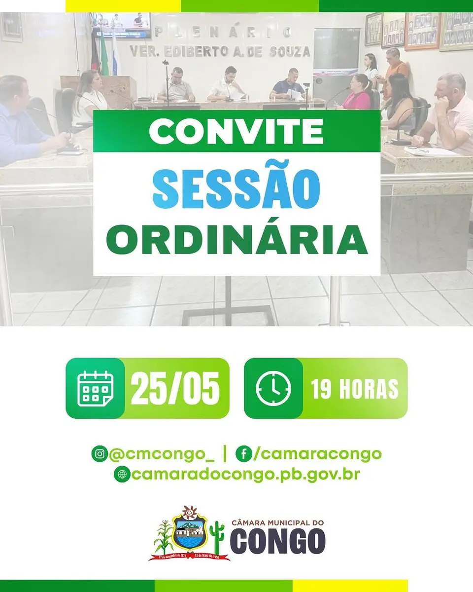 Câmara do Congo convoca população para Sessão Ordinária na segunda-feira